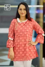 deep peach georgette fabric 3d flower tops