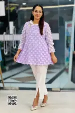 light levender georgette fabric 3d flower tops
