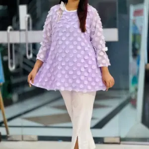 light levender georgette fabric 3d flower tops