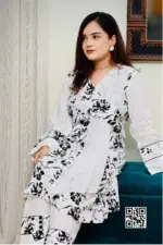 jacquard cotton & georgette chickenkari screen printed co ords set
