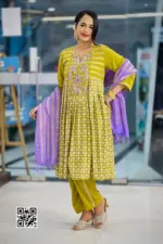 light olive hand embroidered viscose salwar suit