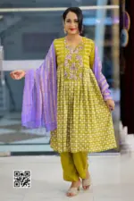 light olive hand embroidered viscose salwar suit