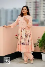 peach color rayon viscose screen printed co ords set