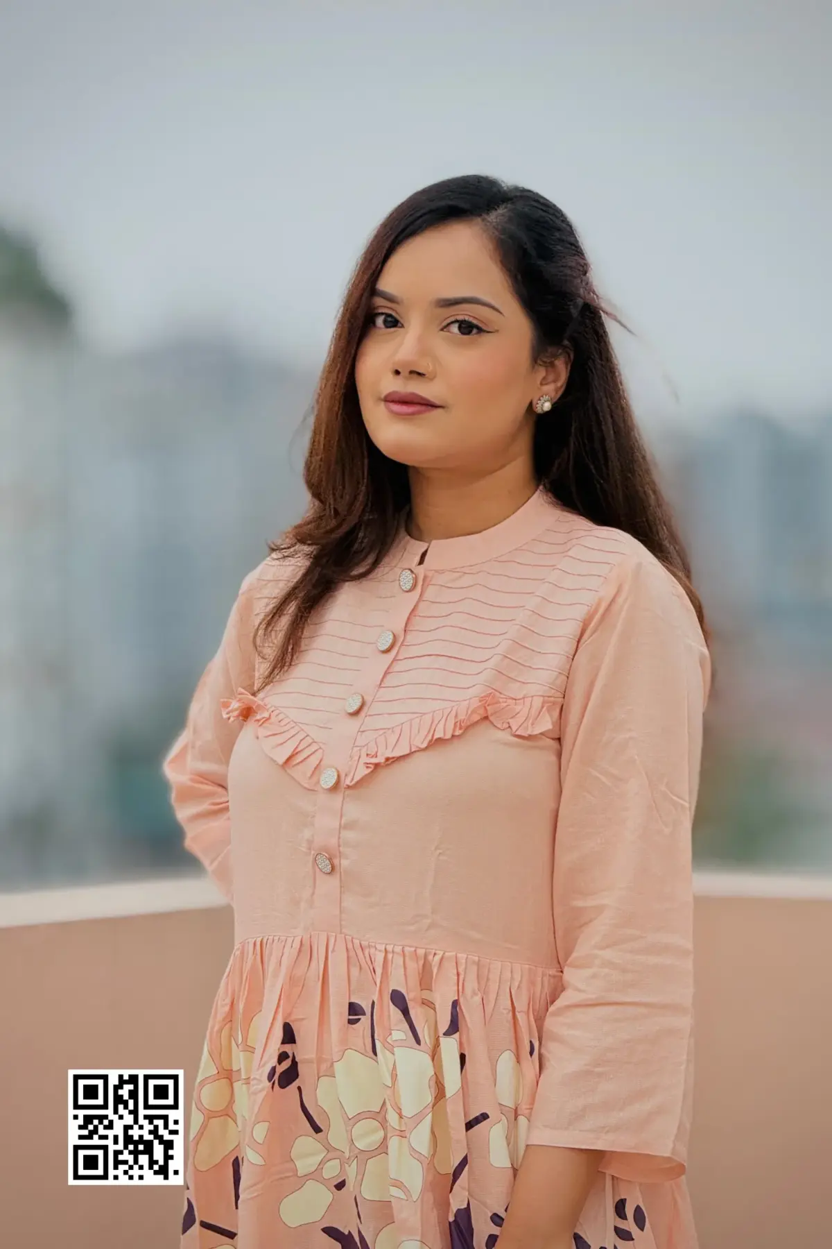 peach color rayon viscose screen printed co ords set
