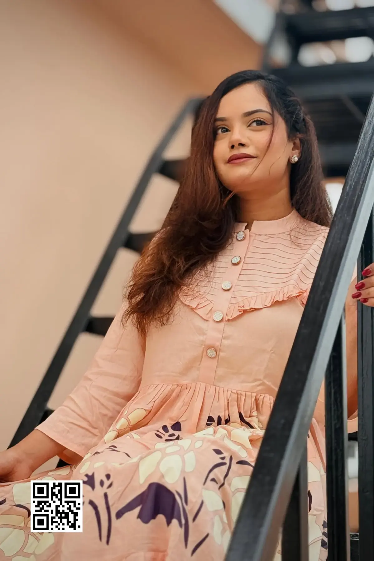 peach color rayon viscose screen printed co ords set
