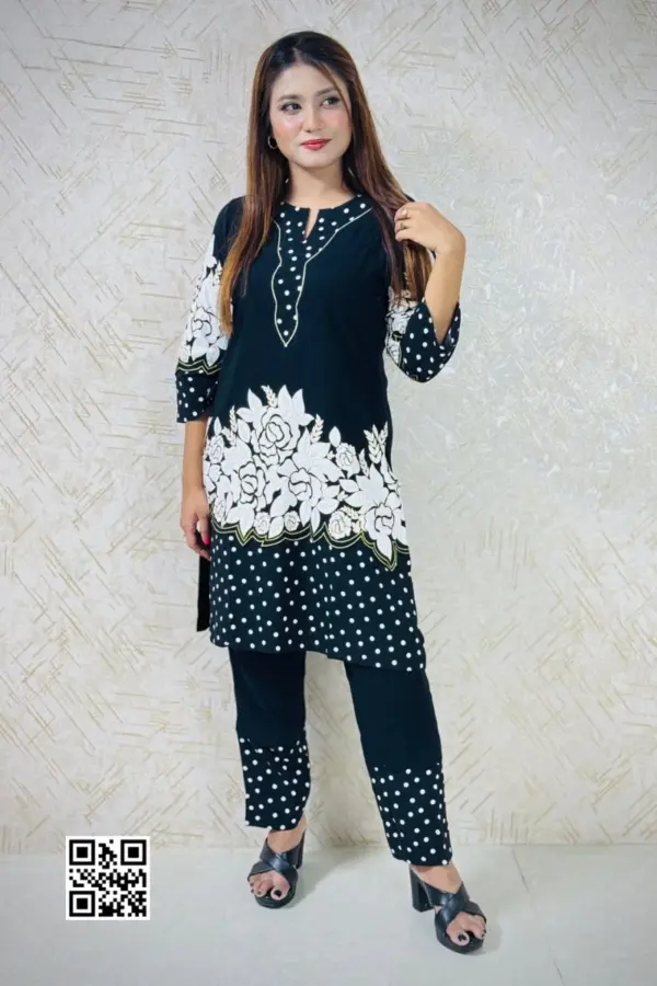 black color viscose fabric screen printed co ords set