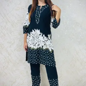 black color viscose fabric screen printed co ords set