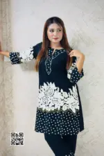 black color viscose fabric screen printed co ords set