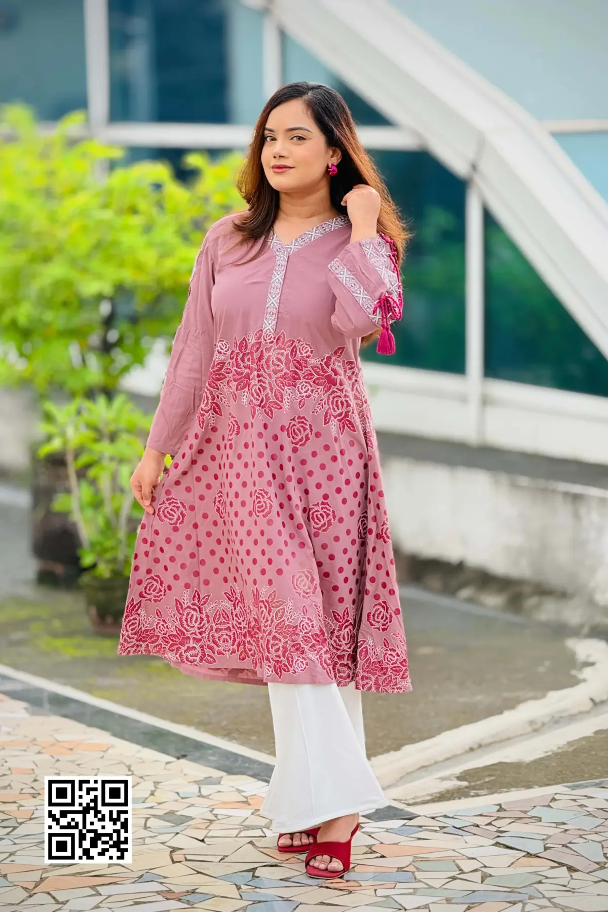 dusty onion color viscose screen printed kurti