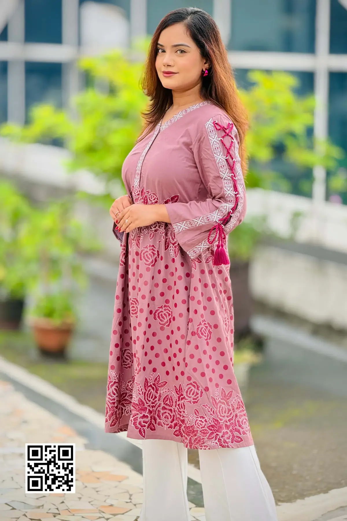 dusty onion color viscose screen printed kurti