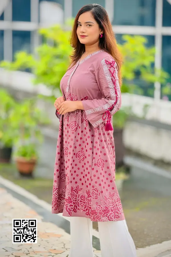 dusty onion color viscose screen printed kurti