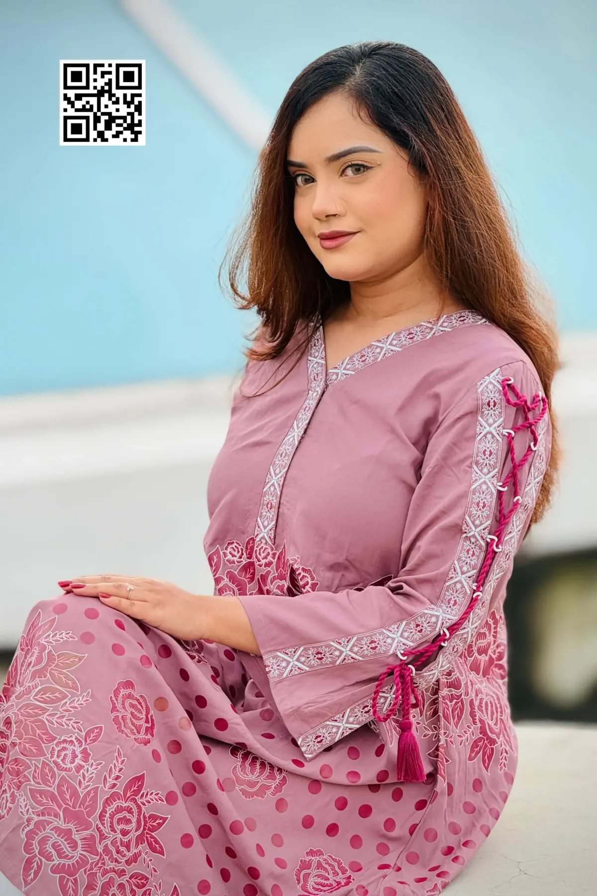 dusty onion color viscose screen printed kurti