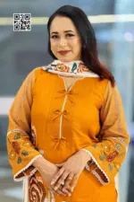 golden yellow hand embroidered unstitched salwar suit