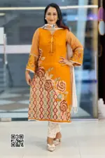 golden yellow hand embroidered unstitched salwar suit