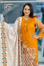 golden yellow hand embroidered unstitched salwar suit