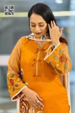 golden yellow hand embroidered unstitched salwar suit