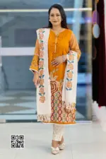 golden yellow hand embroidered unstitched salwar suit