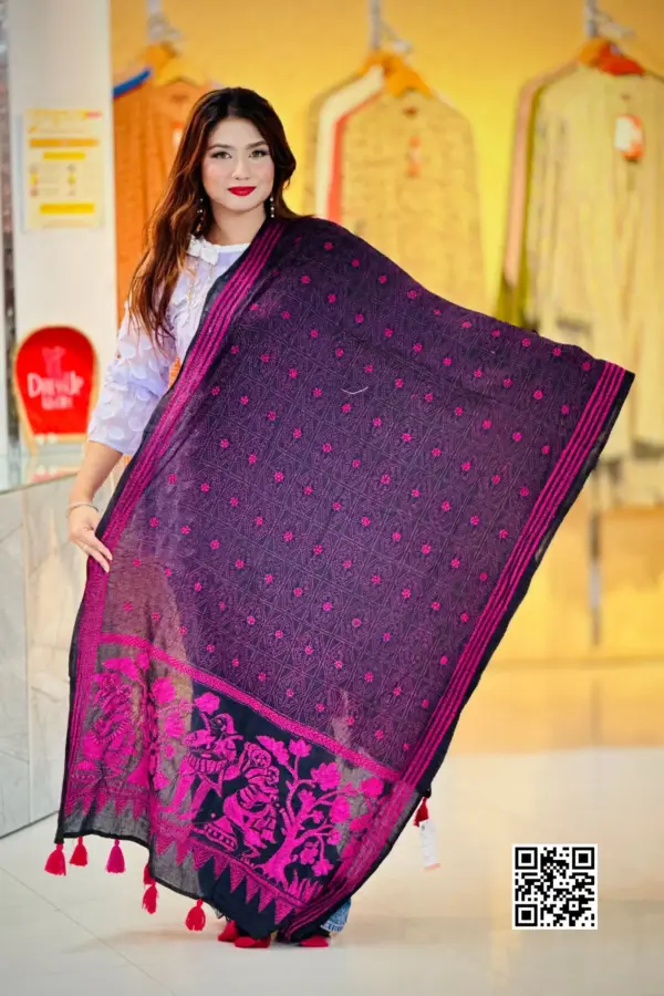 black color hand embroidered cotton dupatta – 16
