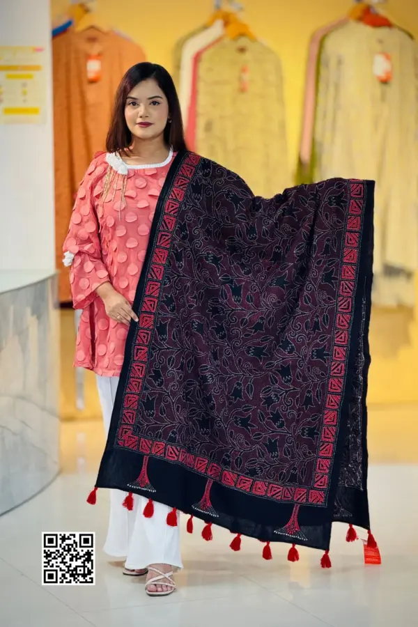 black color hand embroidered cotton dupatta – 19