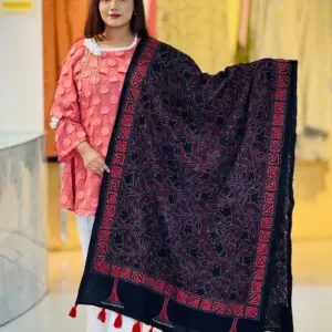 black color hand embroidered cotton dupatta – 19
