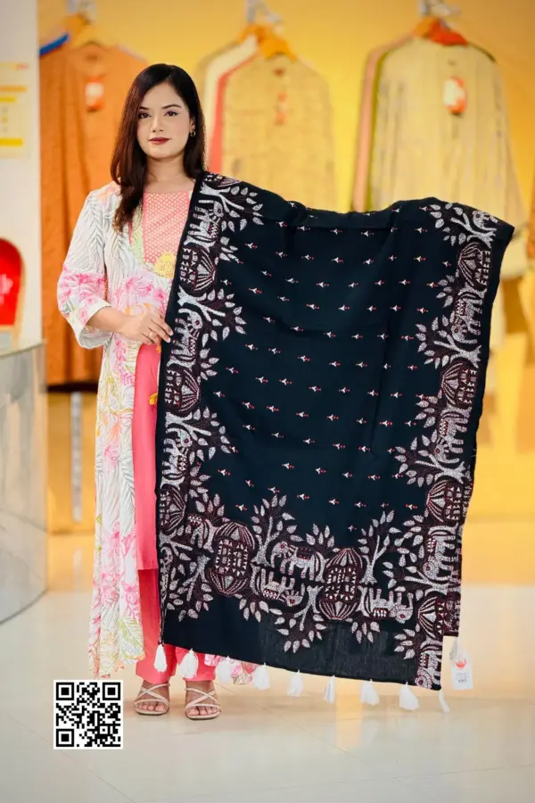 black color hand embroidered cotton dupatta 2