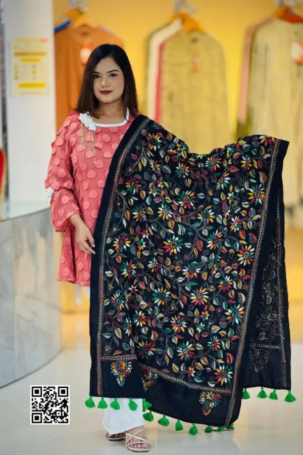 black color hand embroidered cotton dupatta – 25 (copy)