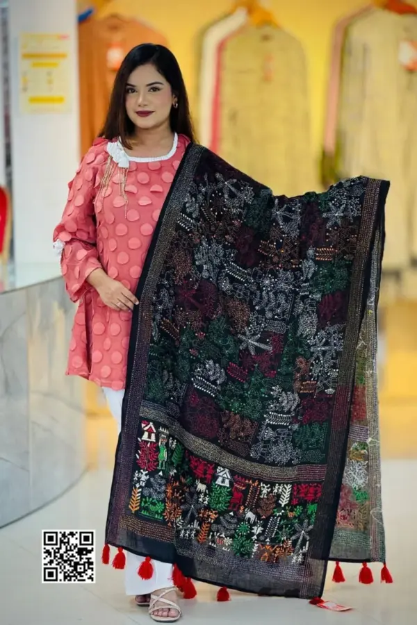 black color hand embroidered cotton dupatta – 31 (copy)