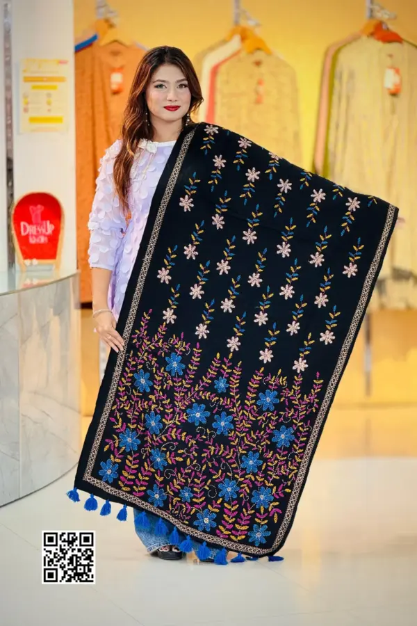 black color hand embroidered cotton dupatta