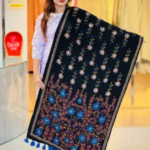 black color hand embroidered cotton dupatta