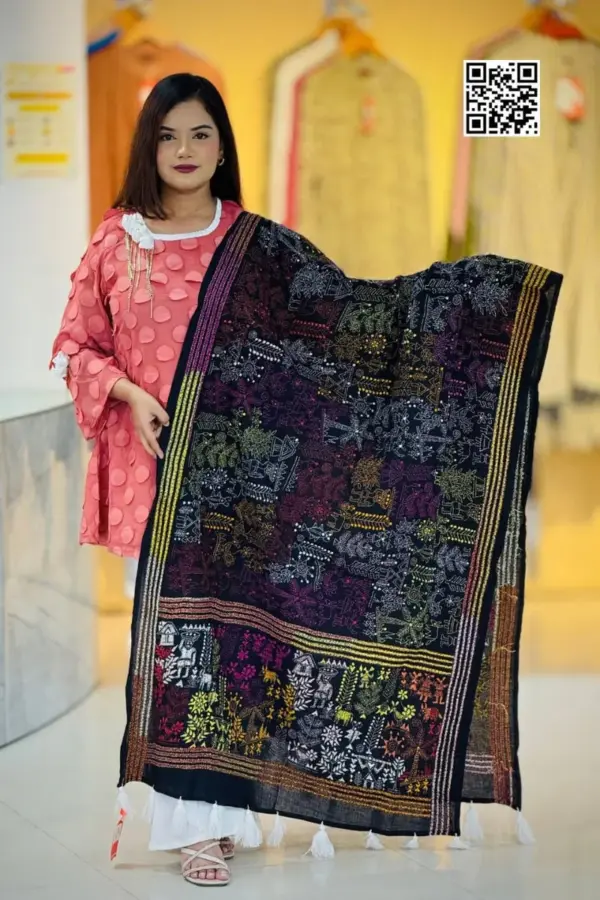 black color hand embroidered cotton dupatta – 26 (copy)