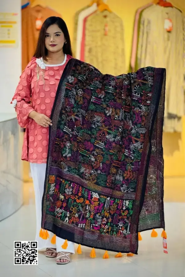 black color hand embroidered cotton dupatta – 29 (copy)