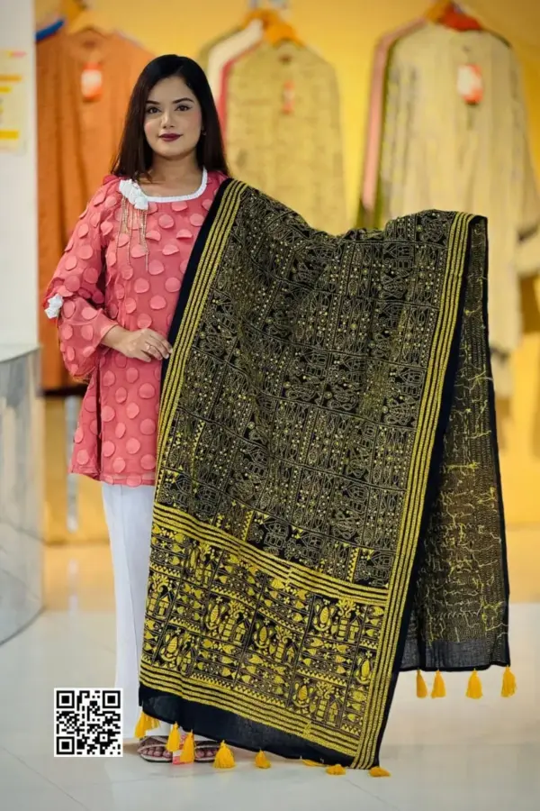 black color hand embroidered cotton dupatta – 25