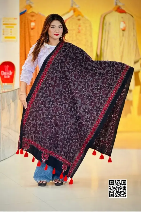 black color hand embroidered cotton dupatta – 22