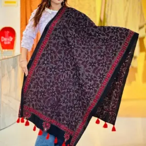 black color hand embroidered cotton dupatta – 22