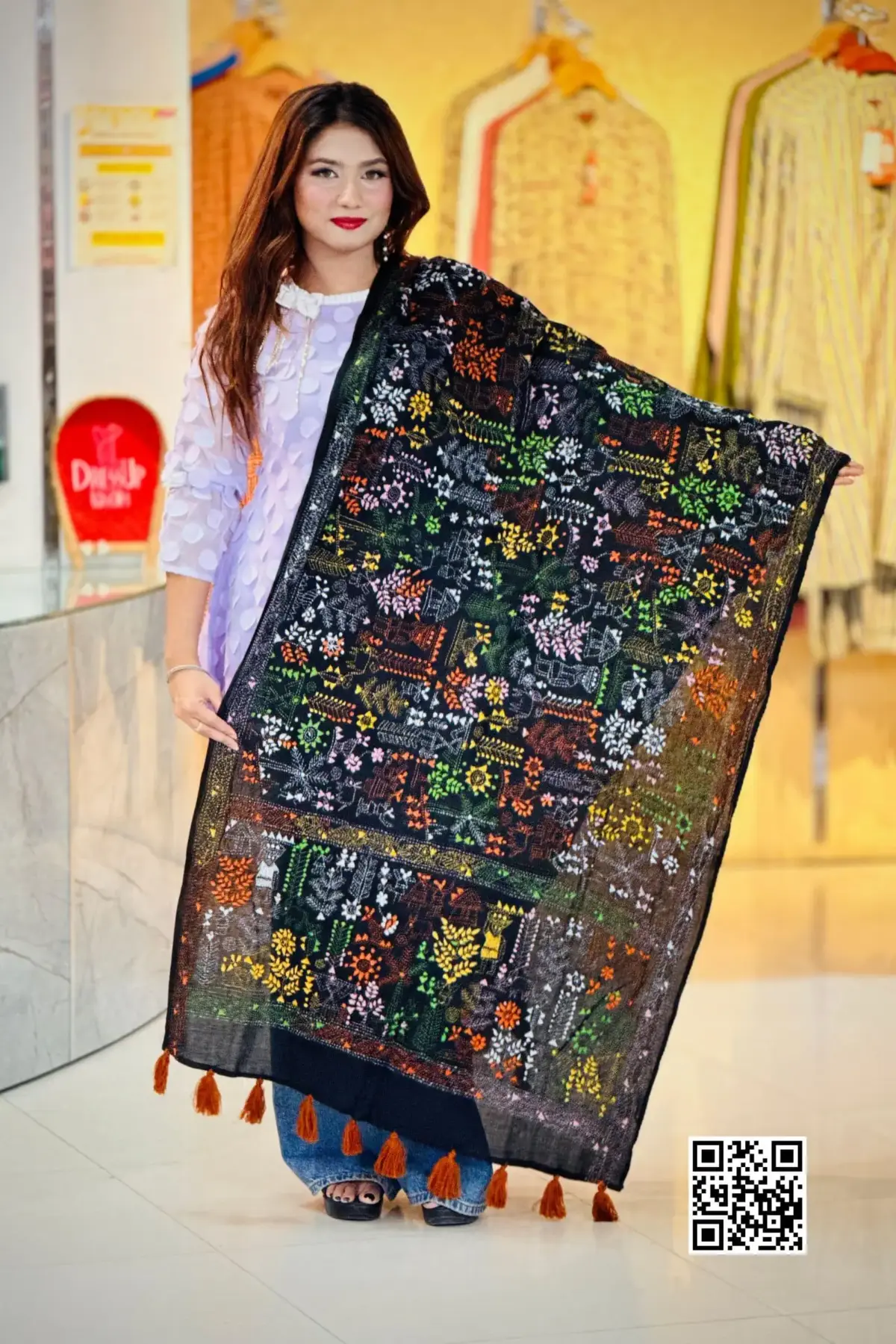 black color hand embroidered cotton dupatta – 14
