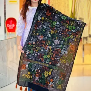 black color hand embroidered cotton dupatta – 14