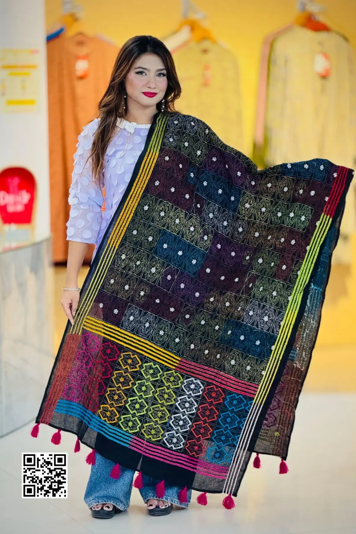 black color hand embroidered cotton dupatta – 9