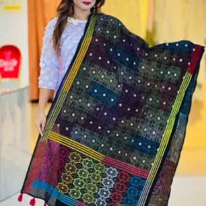 black color hand embroidered cotton dupatta – 9