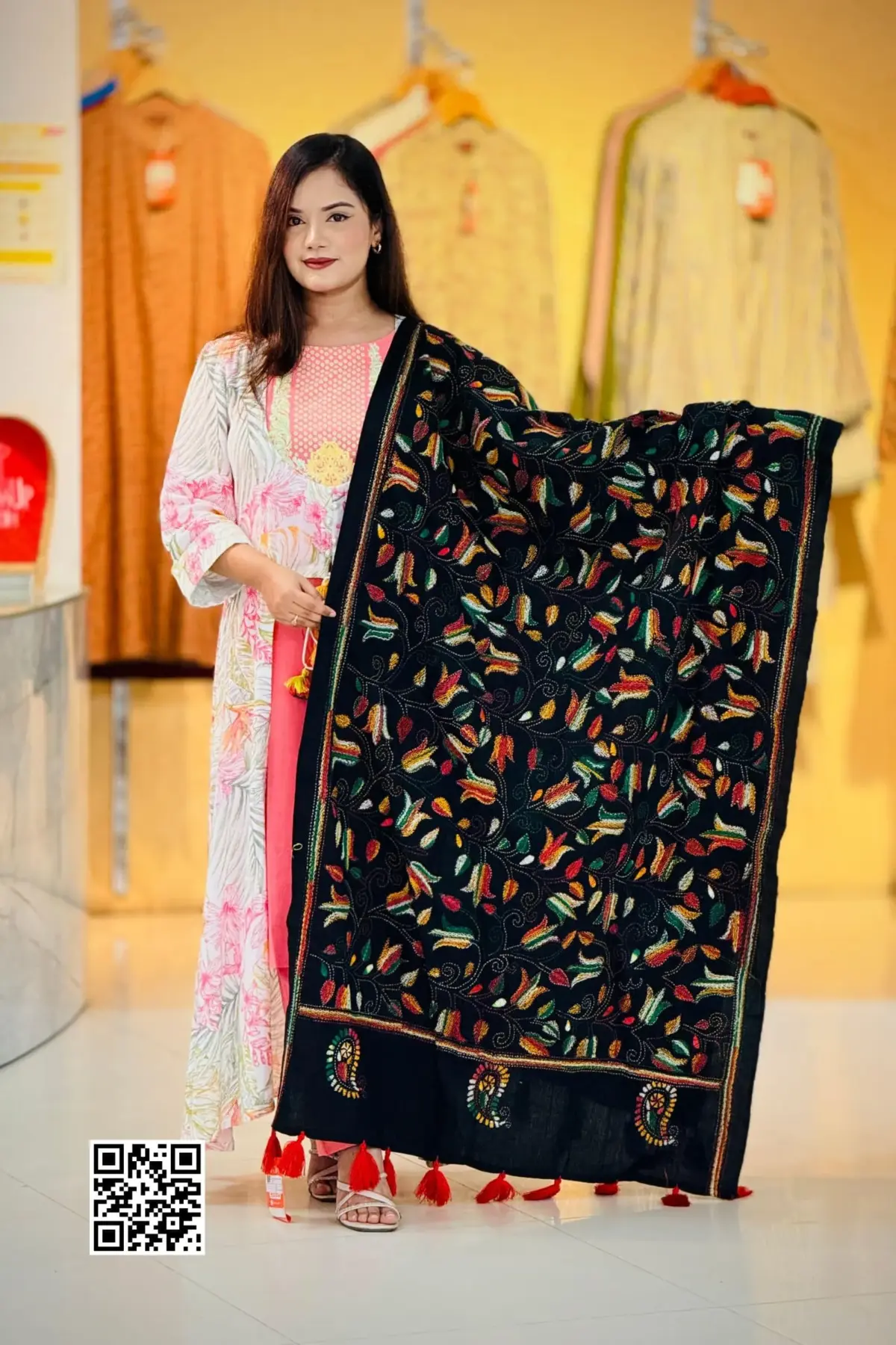 black color hand embroidered cotton dupatta – 4