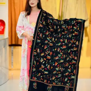 black color hand embroidered cotton dupatta – 4