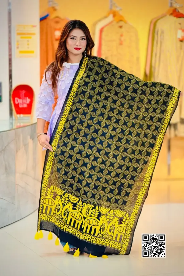 black color hand embroidered cotton dupatta – 12