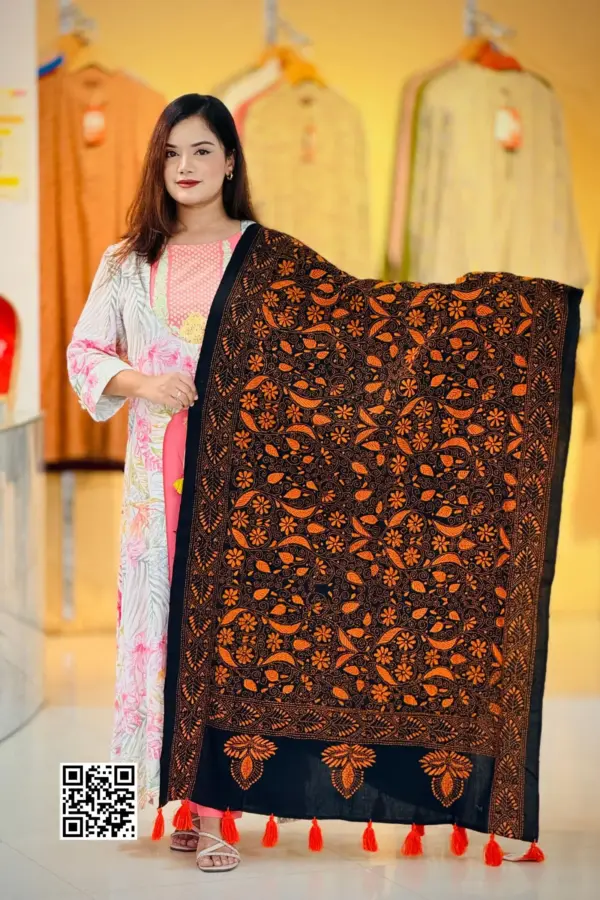 black color hand embroidered cotton dupatta – 11