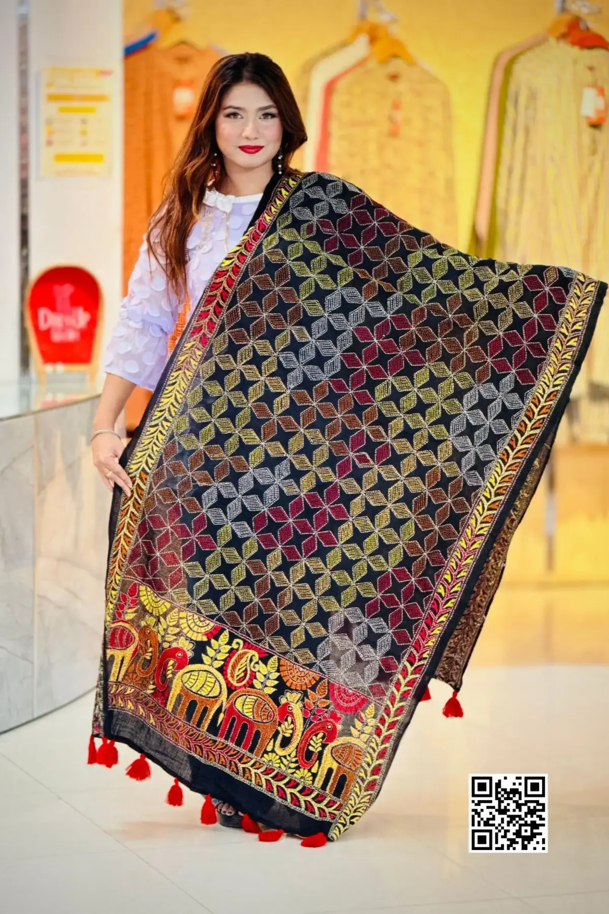 black color hand embroidered cotton dupatta – 15