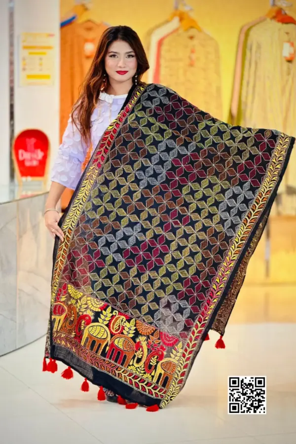 black color hand embroidered cotton dupatta – 15