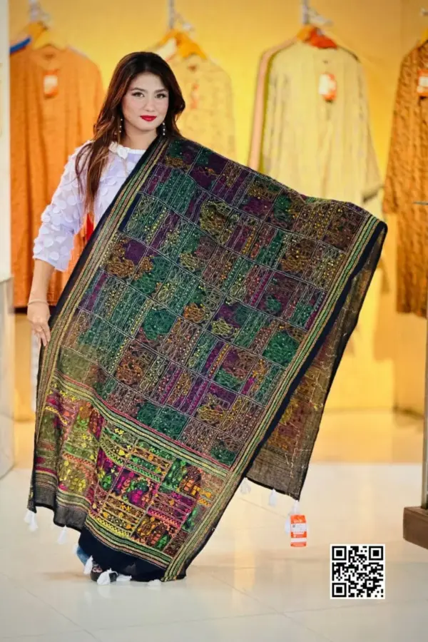 black color hand embroidered cotton dupatta – 21