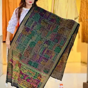black color hand embroidered cotton dupatta – 21