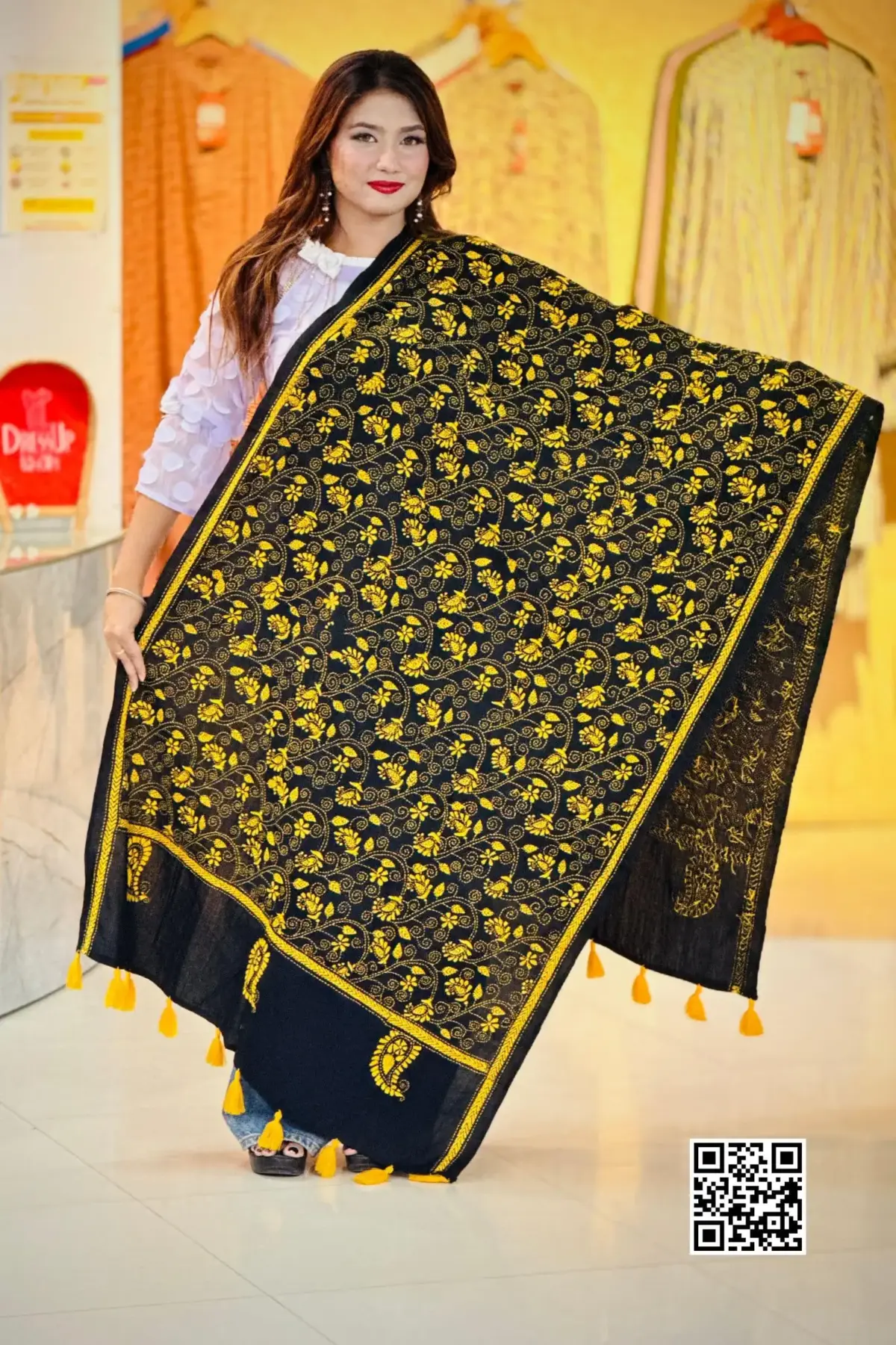 black color hand embroidered cotton dupatta – 18