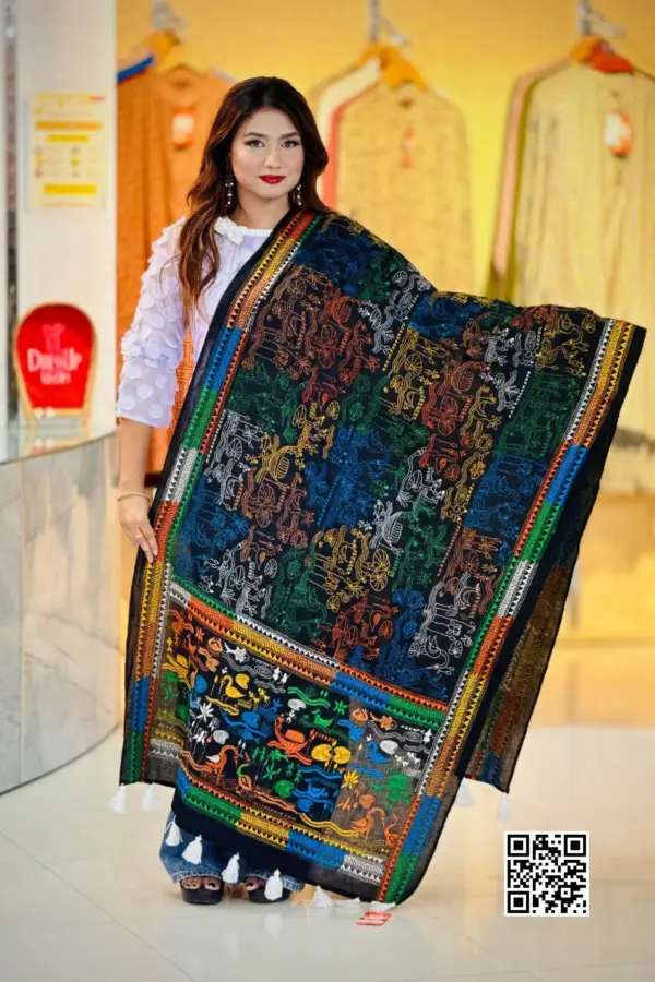 black color hand embroidered cotton dupatta – 17