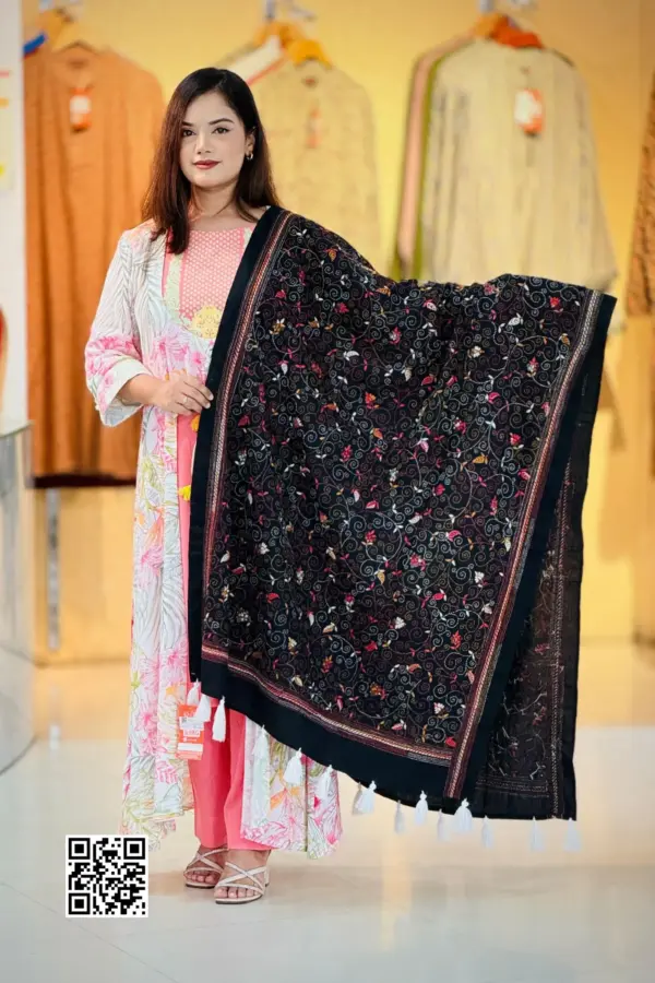 black color hand embroidered cotton dupatta – 5
