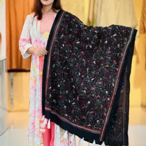 black color hand embroidered cotton dupatta – 5